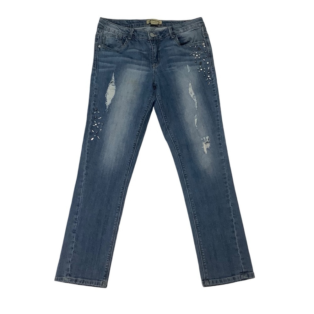 Democracy Distressed Slim Jeans Sz 10 Bedazzled